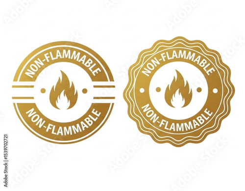 Non-Flammable Fire Safety Golden Seal | Vector Warning Label for Product Safety and Hazmat Compliance