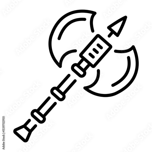 A linear style icon representing battle axe