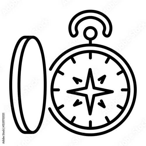 A linear style icon showing compass