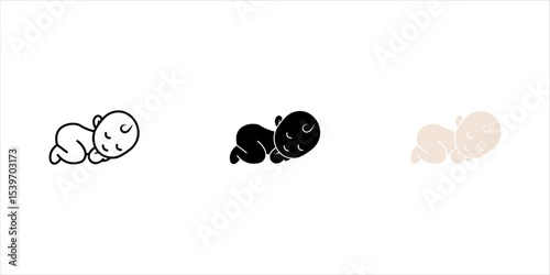 Baby sleeping top view silhouette icon set isolated on white background. Baby sleeping icon vector illustration design.
