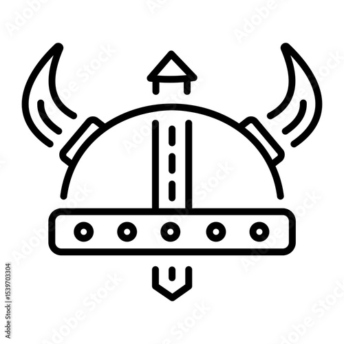 A linear style icon showing horned helmet