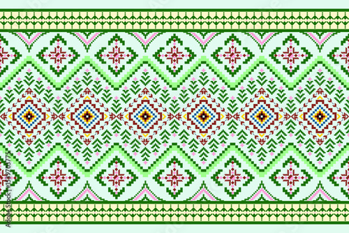 Geometric pixelated Arabic patterns on the fabric reflect the ornate and ethnicity,grid floral,grid colourful, backgrounds, seamless grid design for carpet,textile,textured,wallpaper,print,decorate