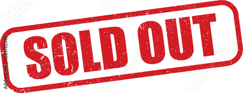 Red Sold Out Rubber Stamp in Grunge Vector in Modern Round Border, Transparent Background, Svg, Png