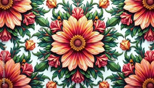 Intricate floral textile design, repeating seamlessly , vintage, design, textile