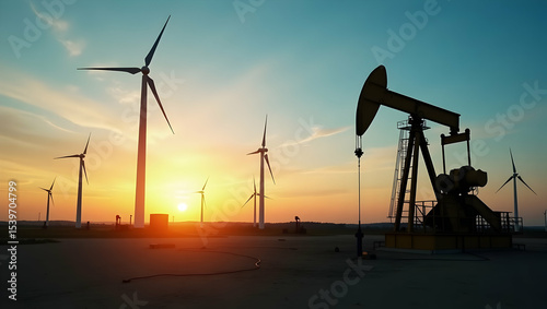 Dynamic Energy Transition: Crude Oil Imagery Merging Sustainable Initiatives with Conventional Production & Market Adaptation - Photo Stock Concept with Left Space