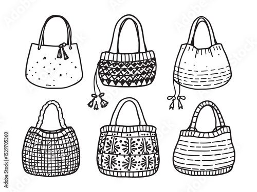 Classic Hand Knitted Bags Artistic Line Art Vector