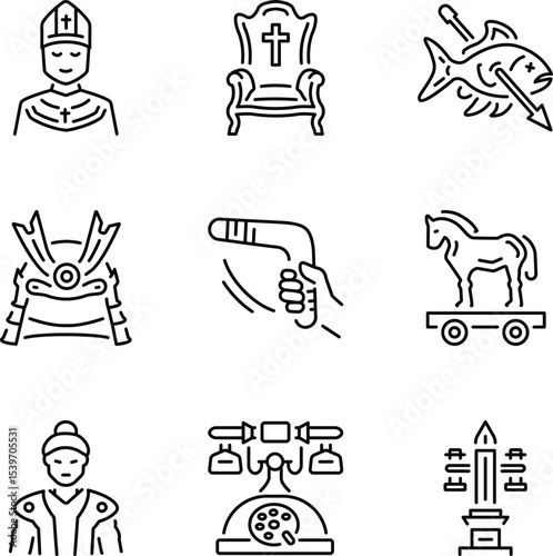 Pack of History Art Line Style Icons 