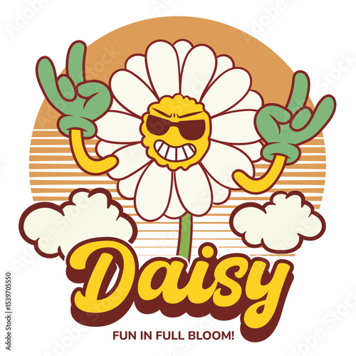 Vector Illustration of Daisy Flower Mascot with Retro Cartoon Mascot Available for Logo Badge