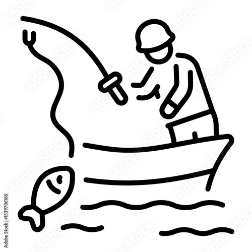 An outline style icon depicting river fishing