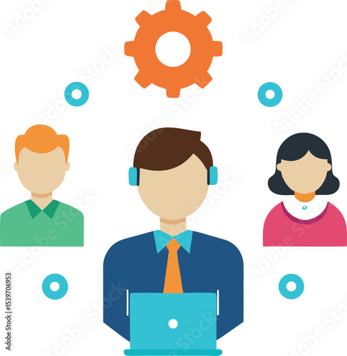 Flat Vector Of Business Team Providing Technical Support