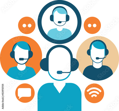 Telecommunication Services Team Engaged In Real Time Calls