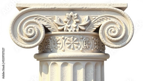 Intricate Roman column detail against pure white backdrop, illustration, backgrounds, clean