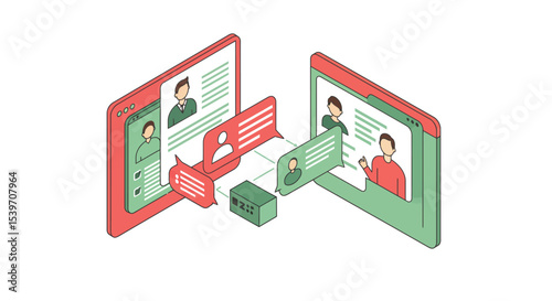 Digital communication and networking concept with virtual connection and online interaction vector illustration