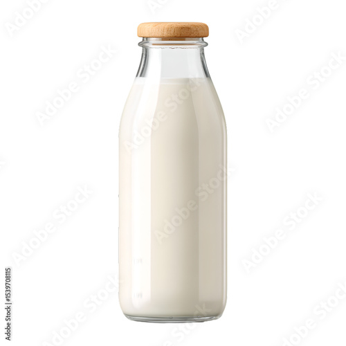 glass bottle of milk on transparent background