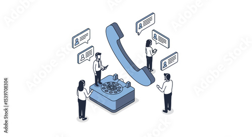 Team collaboration and communication through modern technology in an office setting vector illustration