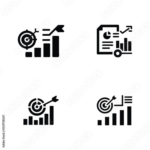 Business Strategy Icons Representing Planning, Growth, and Goals