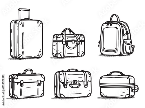Classic luggage suitcase hand drawn vector style