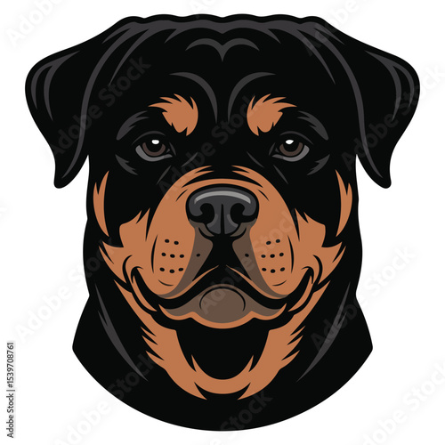 vector illustration rottweiler dog head isolated on white