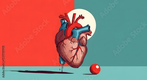 A Bleeding Heart on a Divided Background with a Red Ball