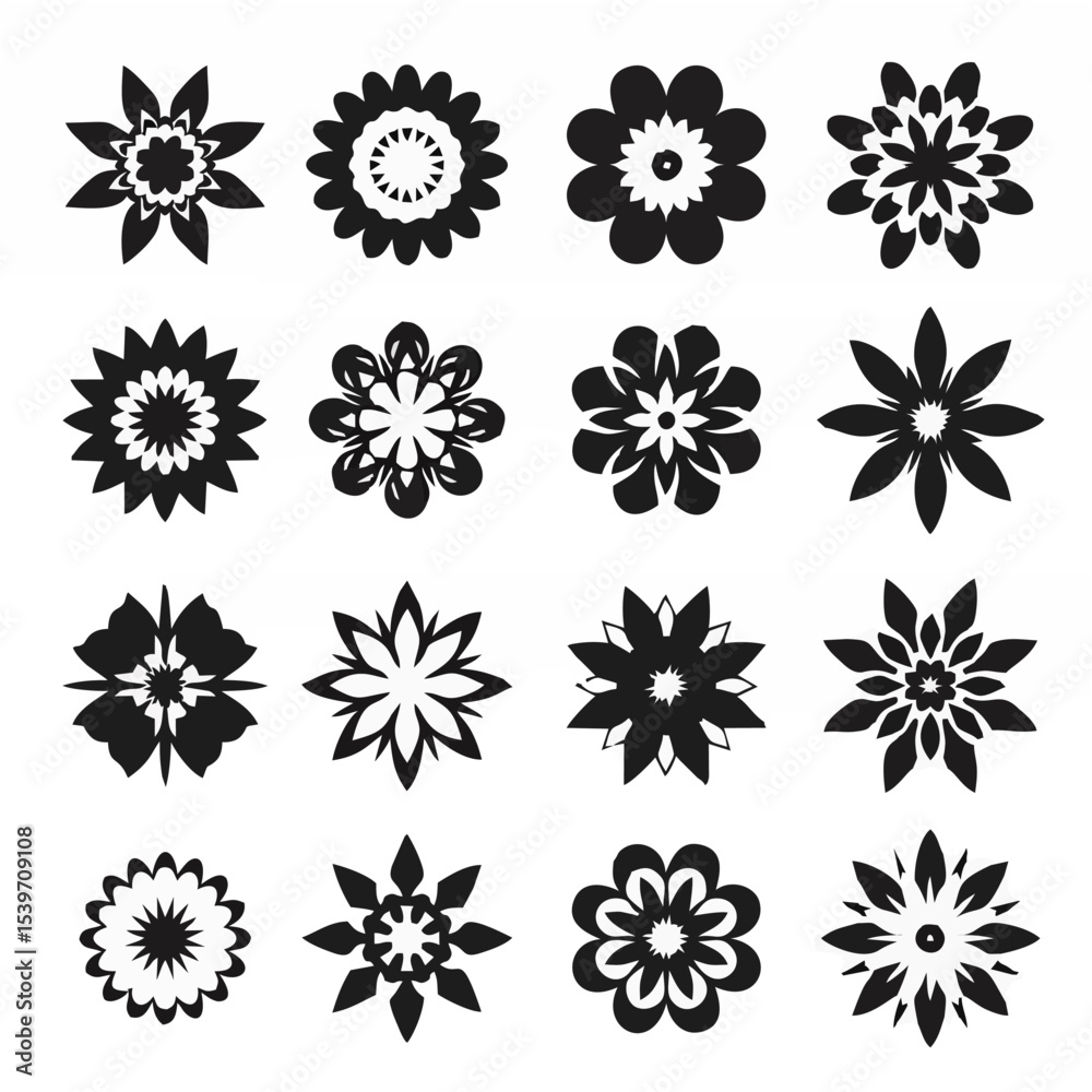 Set of black geometric flower... Set of black geometric flower...