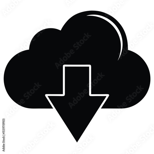 A cloud icon with a download arrow Silhouette Vector Illustration on White Background