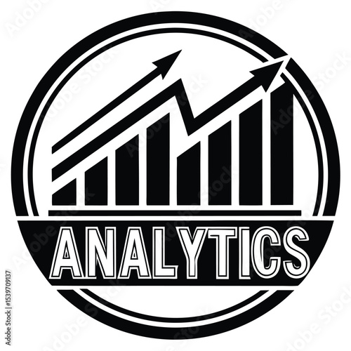 Black and white analytics icon depicting financial growth with upward trending arrows