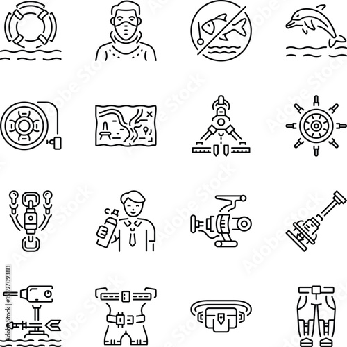 Set of Angling Outline Style Icons 

