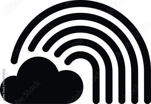 Minimalist Black Cloud with Rainbow Icon – Weather Symbol Vector Illustration