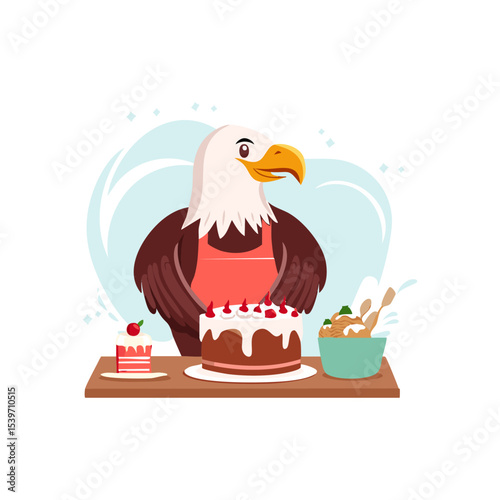Cute Bald Eagle baking a cake
