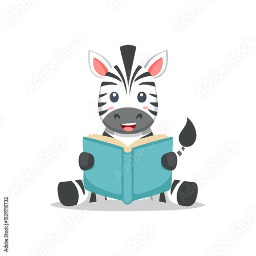 Cute Zebra reading a storybook