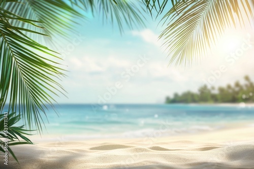 Wallpaper Mural Tropical beach scene with palm leaves (4) Torontodigital.ca