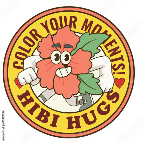 Vector Illustration of Hibiscus Flower Mascot with Retro Cartoon Mascot Available for Logo Badge