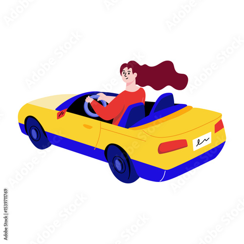 A flat style illustration showing a person doing car ride 
