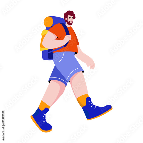 A flat style illustration showing a person walking 
