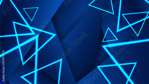 Abstract Blue Background with Glowing Triangular Shapes and Modern Design
