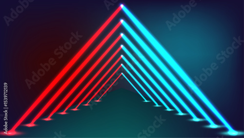 Futuristic Neon Light Triangles Forming a Geometric Abstract Pattern in Dark Space