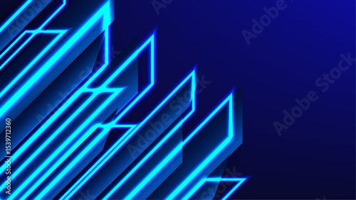 Abstract Blue Neon Geometric Background With Illuminated Modern Shapes