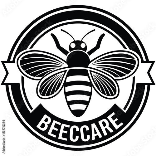 Elegant black and white bee logo design with the text beeccare promoting nature's sustainability
