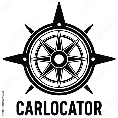 Black and white compass icon with the carlocator text logo for navigation or travel applications