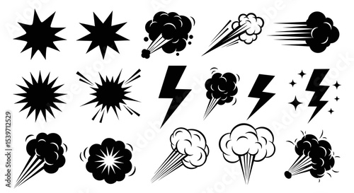 Comic Explosion and Impact Vector Pack, Blast and Cloud Effects
