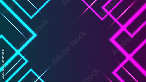 Vibrant Neon Geometric Design with Blue and Pink Glowing Lines