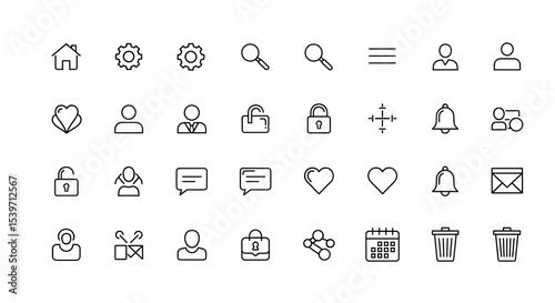  Minimal Line UI Icon Set, Common Interface and Utility Symbols