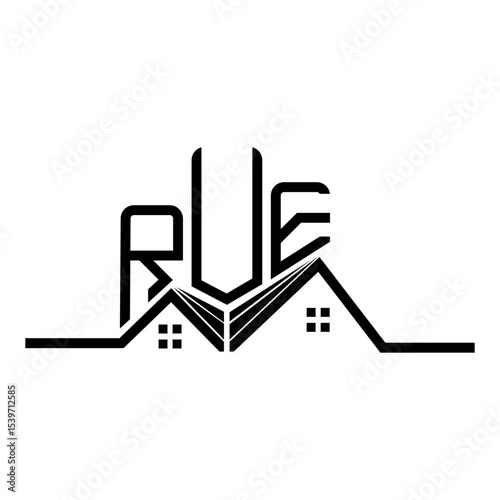 RUE Real State logo design, RUE simple and modern logo. RUE luxurious alphabet design
