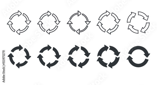 Circular Refresh and Recycle Arrow Icon Collection, Loop Symbols