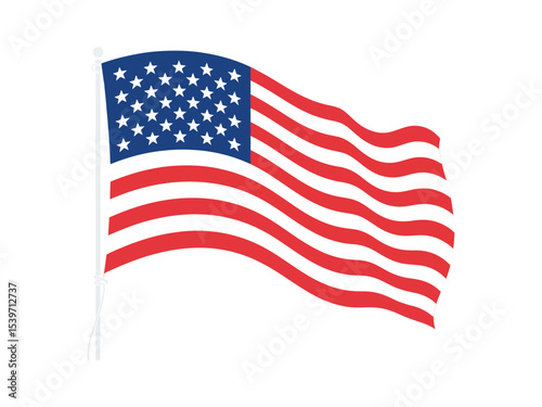 waving american flag with 50 stars and 13 stripes representing usa patriotism, independence, democracy and national identity