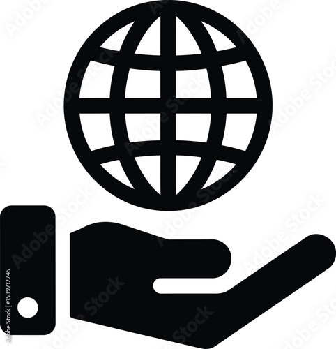 Global Connection Hand Holding World Icon, EPS Vector Graphic
