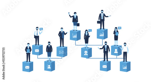 Isometric Business Team Hierarchy Illustration, Corporate Network Concept