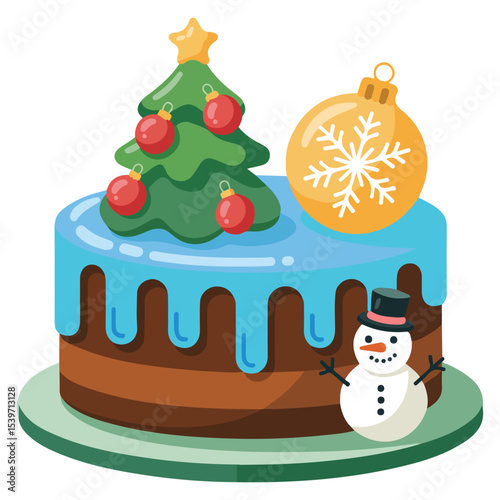 christmas cake with festive decoration isolated vector