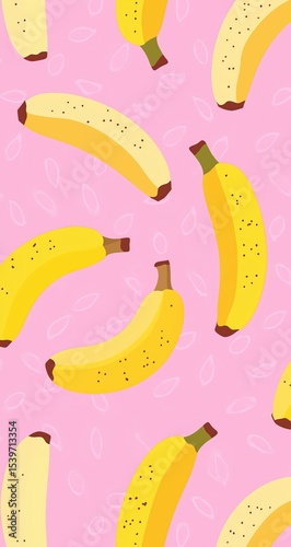 Colorful pattern of bananas on a pink background creates a cheerful and vibrant visual experience