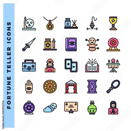 25 Fortune Teller Lineal Color icon pack. vector illustration.